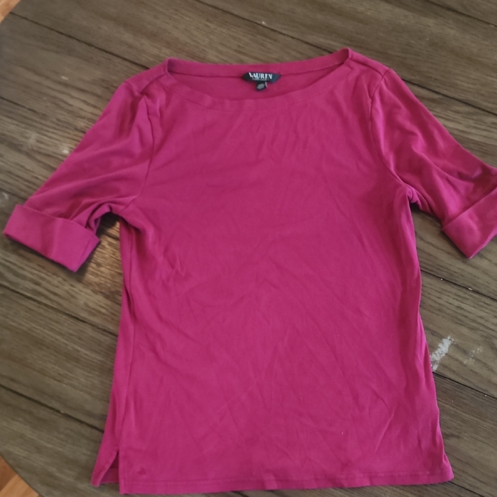 Women's Lauren Ralph Lauren Magenta 3/4 Sleeve Crew Neck Top